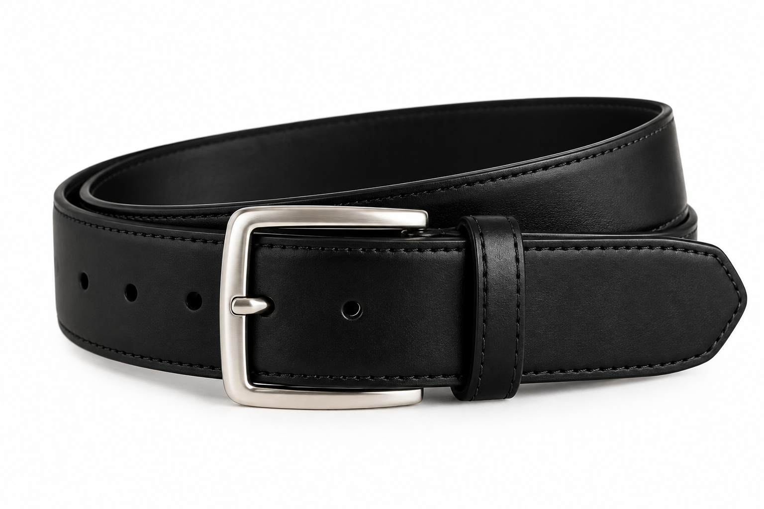 ACMC black leather belt with silver buckle