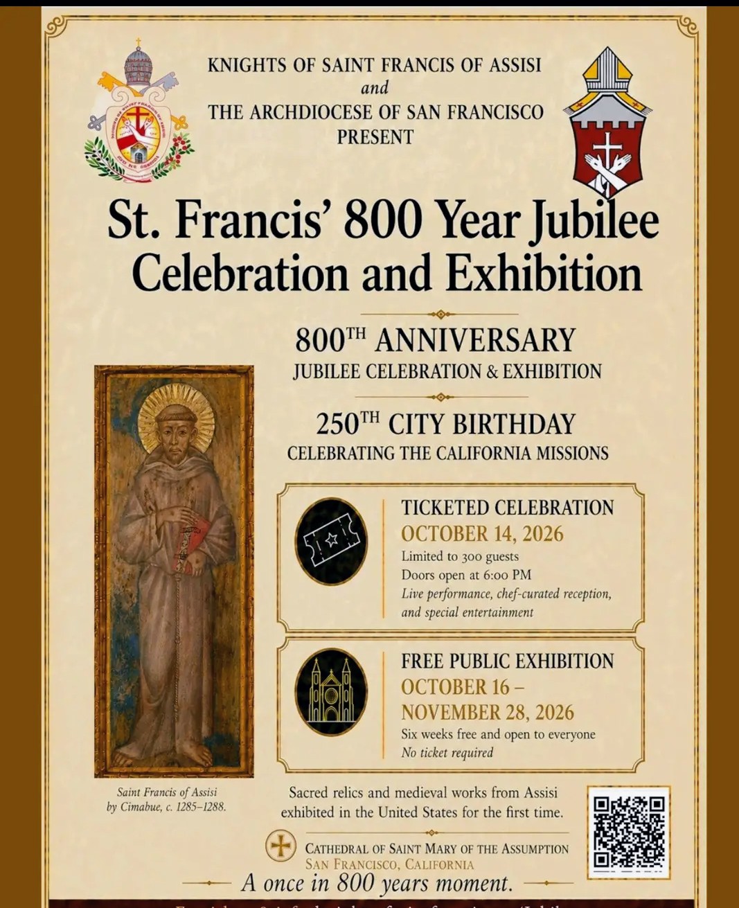 2026 St. Francis 800 Year Jubilee celebration and exhibition